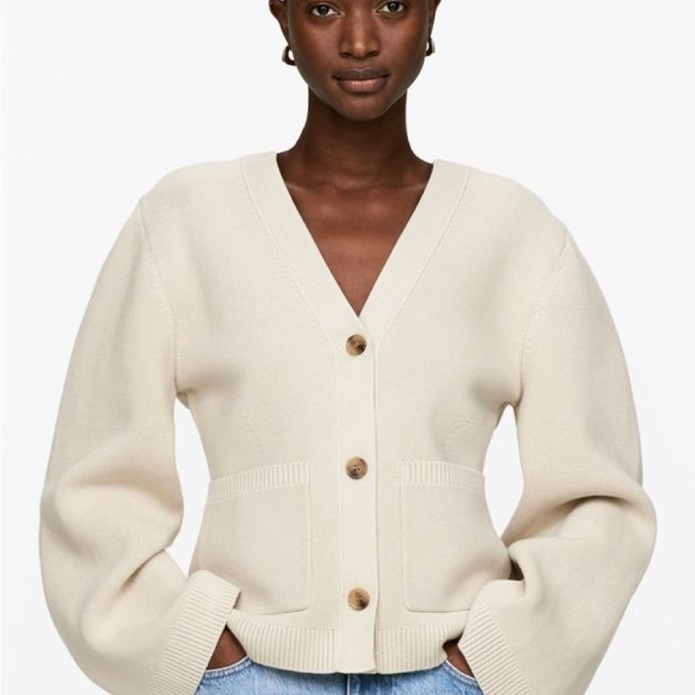 ARKET Cream Cardigan Sweater With Pocket